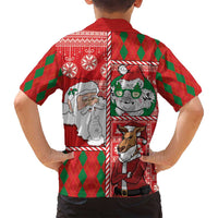 Australian Christmas Family Matching Off Shoulder Maxi Dress and Hawaiian Shirt - Santa Koala Kangaroo and Holiday Cheer