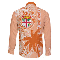 Bula Fiji Family Matching Long Sleeve Bodycon Dress and Hawaiian Shirt Tropical Flower and Tapa Pattern Peach Fuzz Color LT03 - Polynesian Pride