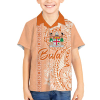 Bula Fiji Family Matching Short Sleeve Bodycon Dress and Hawaiian Shirt Tropical Flower and Tapa Pattern Peach Fuzz Color LT03 Son's Shirt Peach Fuzz - Polynesian Pride