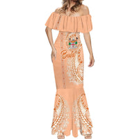 Bula Fiji Mermaid Dress Tropical Flower and Tapa Pattern Peach Fuzz Color LT03 - Polynesian Pride