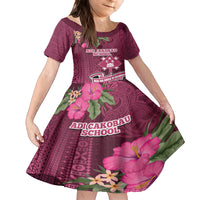 Fiji Adi Cakobau School Kid Short Sleeve Dress Tropical Flower and Tapa Pattern LT03 KID Pink - Polynesian Pride
