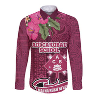 Fiji Adi Cakobau School Long Sleeve Button Shirt Tropical Flower and Tapa Pattern LT03 Unisex Pink - Polynesian Pride