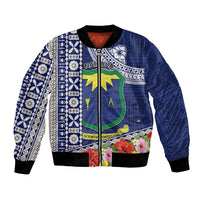 Fiji Natabua High School Bomber Jacket Tropical Flower and Tapa Pattern Blue Style LT03 Unisex Blue - Polynesian Pride