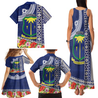 Fiji Natabua High School Family Matching Tank Maxi Dress and Hawaiian Shirt Tropical Flower and Tapa Pattern Blue Style LT03 - Polynesian Pride