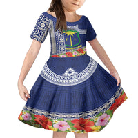 Fiji Natabua High School Kid Short Sleeve Dress Tropical Flower and Tapa Pattern Blue Style LT03 KID Blue - Polynesian Pride