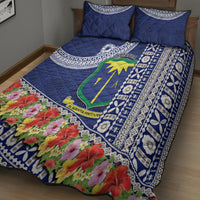 Fiji Natabua High School Quilt Bed Set Tropical Flower and Tapa Pattern Blue Style LT03 - Polynesian Pride