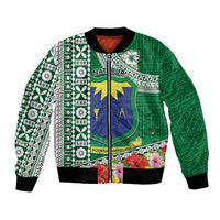 Fiji Natabua High School Bomber Jacket Tropical Flower and Tapa Pattern Green Style LT03 Unisex Green - Polynesian Pride