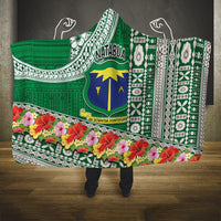 Fiji Natabua High School Hooded Blanket Tropical Flower and Tapa Pattern Green Style LT03 One Size Green - Polynesian Pride