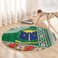 Fiji Natabua High School Round Carpet Tropical Flower and Tapa Pattern Green Style LT03 - Polynesian Pride