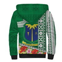 Fiji Natabua High School Sherpa Hoodie Tropical Flower and Tapa Pattern Green Style LT03 - Polynesian Pride