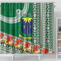 Fiji Natabua High School Shower Curtain Tropical Flower and Tapa Pattern Green Style LT03 - Polynesian Pride