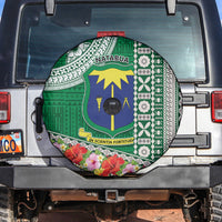 Fiji Natabua High School Spare Tire Cover Tropical Flower and Tapa Pattern Green Style LT03 - Polynesian Pride