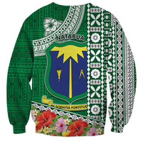 Fiji Natabua High School Sweatshirt Tropical Flower and Tapa Pattern Green Style LT03 - Polynesian Pride