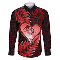 New Zealand Valentine Day Family Matching Summer Maxi Dress and Hawaiian Shirt Aotearoa Warrior and Woman Love Story Silver Fern Koru Red Style LT03 Dad's Shirt - Long Sleeve Red - Polynesian Pride