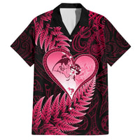 New Zealand Valentine Day Family Matching Tank Maxi Dress and Hawaiian Shirt Aotearoa Warrior Love Story Silver Fern Koru Pink Style LT03 Dad's Shirt - Short Sleeve Pink - Polynesian Pride