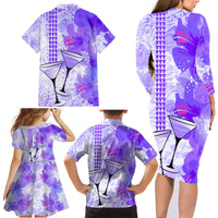 Hawaiian Cocktail Valentine Day Family Matching Long Sleeve Bodycon Dress and Hawaiian Shirt Hibiscus Kakau Pattern Purple Version LT03 - Polynesian Pride