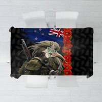 New Zealand Kiwi Soldier ANZAC Tablecloth Red Poppy Flower and Silver Fern Pattern LT03 Black - Polynesian Pride