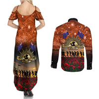 The Rising Sun Badge ANZAC Couples Matching Summer Maxi Dress and Long Sleeve Button Shirt Last Post Field of Poppy Starry Night Style LT03 - Polynesian Pride