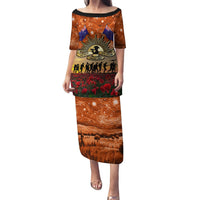 The Rising Sun Badge ANZAC Puletasi Last Post Field of Poppy Starry Night Style LT03 Long Dress Black - Polynesian Pride