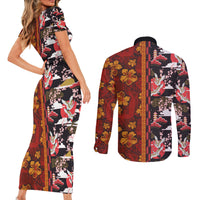 Pan-Pacific Festival Couples Matching Short Sleeve Bodycon Dress and Long Sleeve Button Shirt Hawaiian Tribal and Japanese Pattern Together Culture