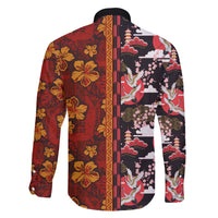 Japanese Culture Hawaii Style Family Matching Off The Shoulder Long Sleeve Dress and Hawaiian Shirt Hawaiian Tribal and Japanese Pattern Together Culture LT03 - Polynesian Pride