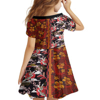 Japanese Culture Hawaii Style Kid Short Sleeve Dress Hawaiian Tribal and Japanese Pattern Together Culture LT03 - Polynesian Pride