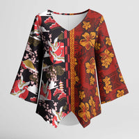Japanese Culture Hawaii Style Kimono Sleeve Blouse Hawaiian Tribal and Japanese Pattern Together Culture - Polynesian Pride