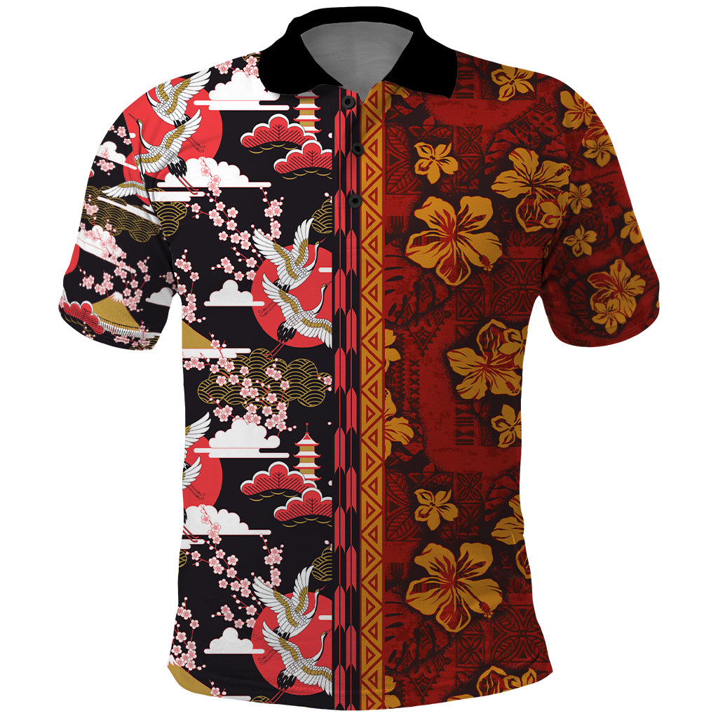 Pan-Pacific Festival Polo Shirt Hawaiian Tribal and Japanese Pattern Together Culture