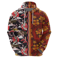 Pan-Pacific Festival Zip Hoodie Hawaiian Tribal and Japanese Pattern Together Culture