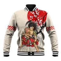 Personalised Pan-Pacific Festival Baseball Jacket Japanese Samurai with Hawaiian Pattern