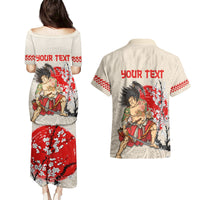 Personalised Pan-Pacific Festival Couples Matching Puletasi and Hawaiian Shirt Japanese Samurai with Hawaiian Pattern