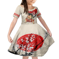 Personalised Japanese Culture Hawaii Style Family Matching Off The Shoulder Long Sleeve Dress and Hawaiian Shirt Japanese Samurai with Hawaiian Pattern LT03 Daughter's Dress Beige - Polynesian Pride