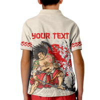 Personalised Pan-Pacific Festival Kid Polo Shirt Japanese Samurai with Hawaiian Pattern