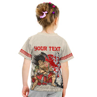 Personalised Pan-Pacific Festival Kid T Shirt Japanese Samurai with Hawaiian Pattern