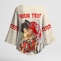 Personalised Japanese Culture Hawaii Style Kimono Sleeve Blouse Japanese Samurai with Hawaiian Pattern - Polynesian Pride