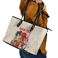 Personalised Japanese Culture Hawaii Style Leather Tote Bag Japanese Samurai with Hawaiian Pattern LT03 - Polynesian Pride