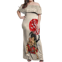 Personalised Pan-Pacific Festival Off Shoulder Maxi Dress Japanese Samurai with Hawaiian Pattern
