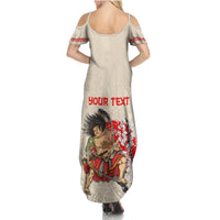 Personalised Pan-Pacific Festival Summer Maxi Dress Japanese Samurai with Hawaiian Pattern