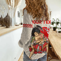 Personalised Pan-Pacific Festival Women Casual Shirt Japanese Samurai with Hawaiian Pattern