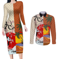 Pan-Pacific Festival Couples Matching Long Sleeve Bodycon Dress and Long Sleeve Button Shirt Mauna Kea and Fuji Mountains