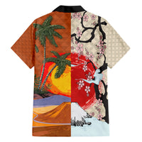 Japanese Culture Hawaii Style Family Matching Off Shoulder Short Dress and Hawaiian Shirt Mauna Kea and Fuji Mountains LT03 - Polynesian Pride