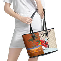 Japanese Culture Hawaii Style Leather Tote Bag Mauna Kea and Fuji Mountains LT03 - Polynesian Pride