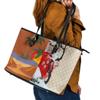 Japanese Culture Hawaii Style Leather Tote Bag Mauna Kea and Fuji Mountains LT03 - Polynesian Pride