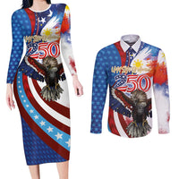 Philippines and United States Semiquincentennial Couples Matching Long Sleeve Bodycon Dress and Long Sleeve Button Shirt Eagle and National Flag Style