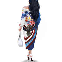 Philippines and United States Semiquincentennial Family Matching Off The Shoulder Long Sleeve Dress and Hawaiian Shirt Eagle and National Flag Style