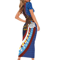 American Samoa and United States Semiquincentennial Family Matching Short Sleeve Bodycon Dress and Hawaiian Shirt Bald Eagle with National Flag Style