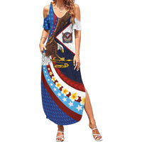 American Samoa and United States Semiquincentennial Family Matching Summer Maxi Dress and Hawaiian Shirt Bald Eagle with National Flag Style