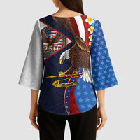American Samoa and United States Semiquincentennial Kimono Sleeve Blouse Bald Eagle with National Flag Style LT03 - Polynesian Pride