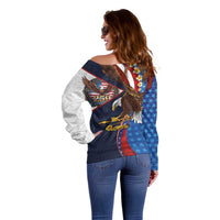 American Samoa and United States Semiquincentennial Off Shoulder Sweater Bald Eagle with National Flag Style LT03 - Polynesian Pride