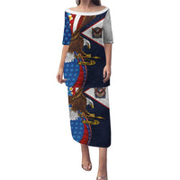 American Samoa and United States Semiquincentennial Puletasi Bald Eagle with National Flag Style LT03 Long Dress Multicolor - Polynesian Pride